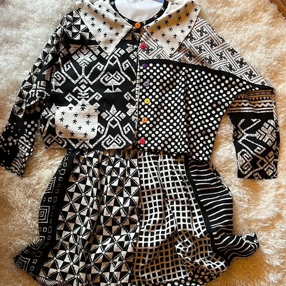 We Be Bop girls black white skort /blouse w colorful buttons skirtS shirt 7-14