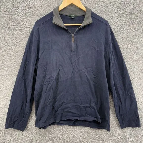 J Crew 1/4 Zip Long Sleeve Sweater Mens‎ XL Navy Blue Harbor Casual Cotton