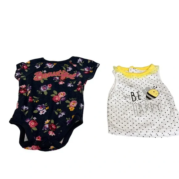Garanimals DDG Darlings Baby Girl 6-9M Floral Bodysuit Bee Polka Dot Top Lot 2pc