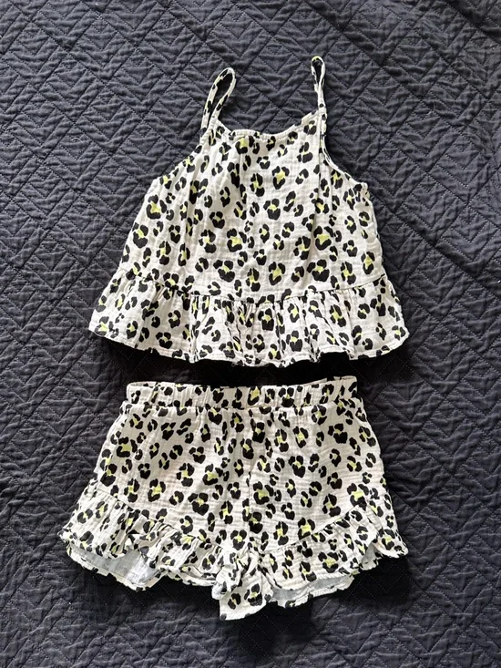Greyson White Leopard Print Tank & Shorts Set with Black and Yellow Accents