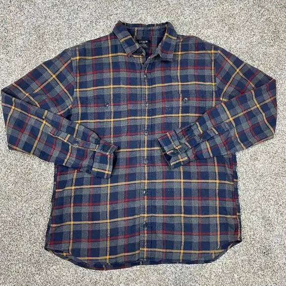 J.‎ Crew Flannel Shirt Blue Red Yellow Button Down Men’s Large New York Plaid