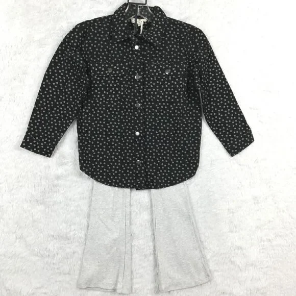 Jessica Simpson Girls Jacket 2 Piece Set Pants Denim Black‎ Micro Daisy 6X New