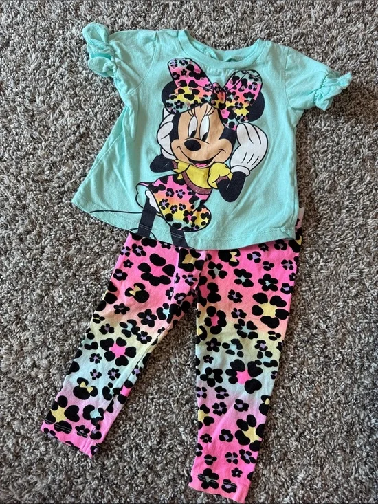Disney Mint Minnie Mouse Tee with Pastel Leopard Leggings