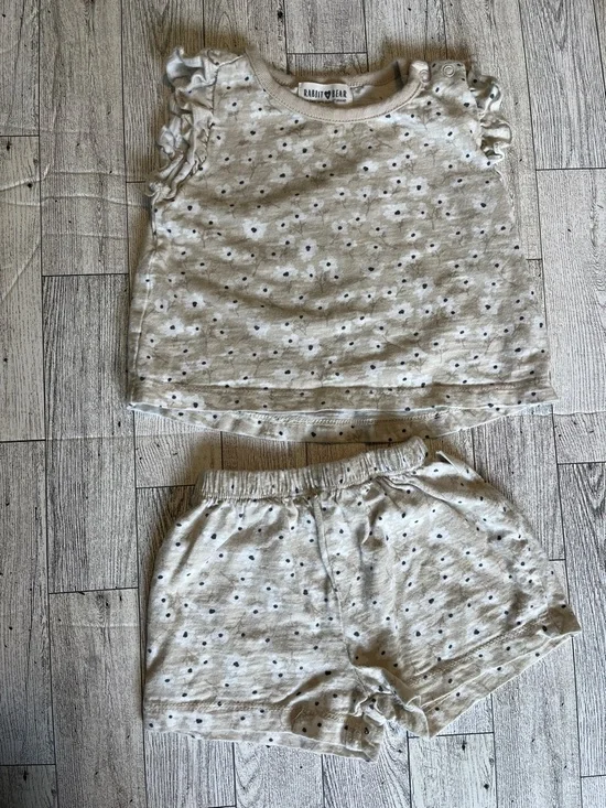 Rabbit & Bear Floral Print Kids Top and Shorts Set Size 12 Months 100% Cotton