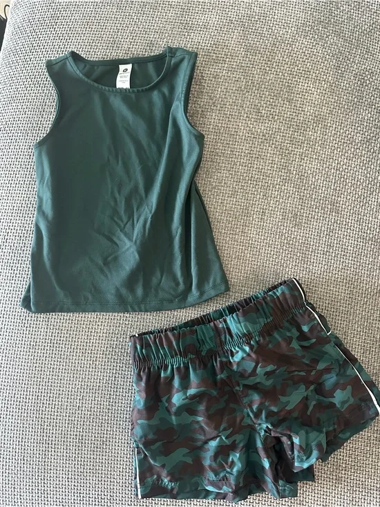 90 Degree By Reflex Girls Green Tank Top and Green Camo Shorts Set