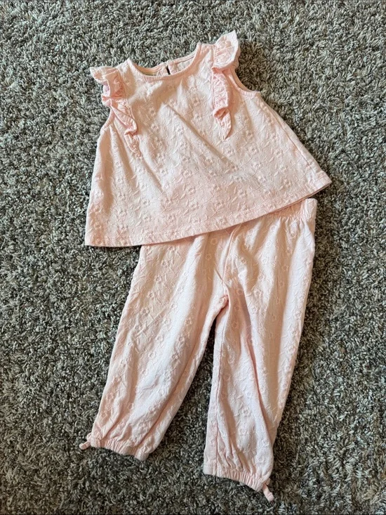 First Impressions Pink Embroidered Ruffle Tank & Pants Set