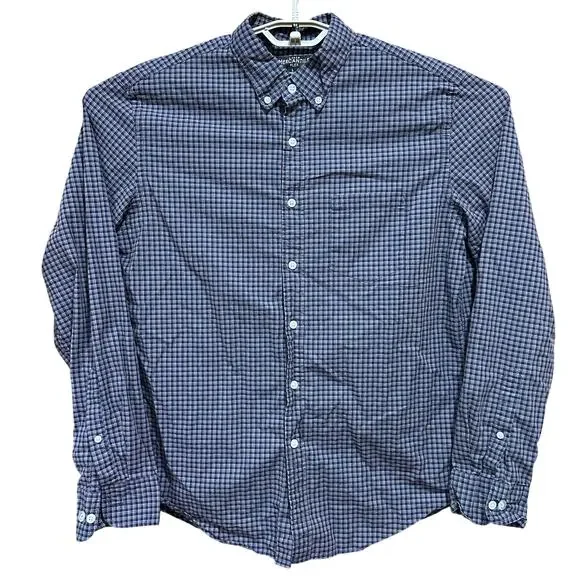J Crew Shirt Mens L Blue Orange Plaid Button Up Long Sleeve Cotton Preppy