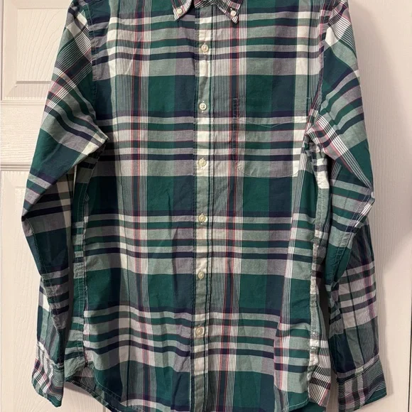 I. Crew Mens Plaid Button Down‎ Shirt  - Green and Blue