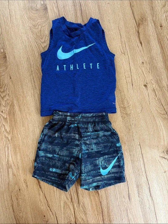 Nike Royal Blue Tank Top and Teal-Accent Athletic Shorts