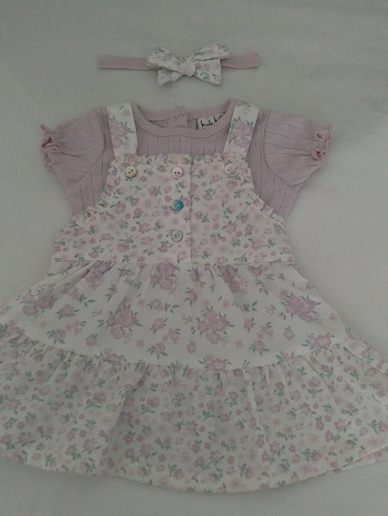 Nicole Miller Baby Girl Floral Tiered Dress with Lilac Bodysuit and Headband Set
