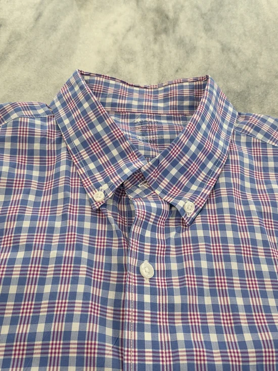 (L) Men's J. Crew Casual Dress Shirt Plaid Red & Blue Ultra Light Cotton Slim