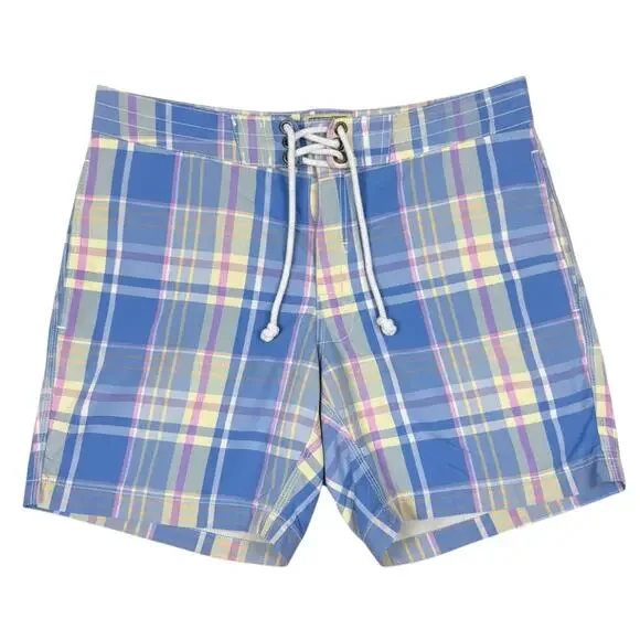 J.Crew Original Plaid Board Short Men's 29 Lined Swim Trunks Blue Purple Summer