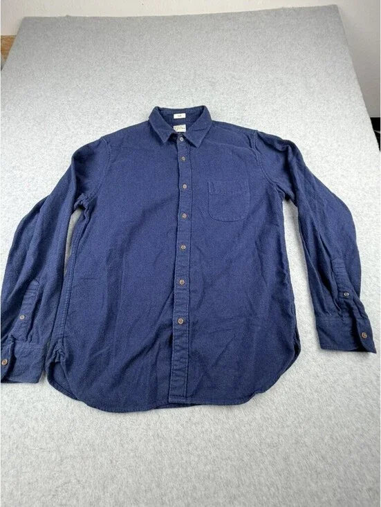 J.Crew Slim L Navy Blue Mens Flannel Long Sleeve Button Up Shirt Cotton