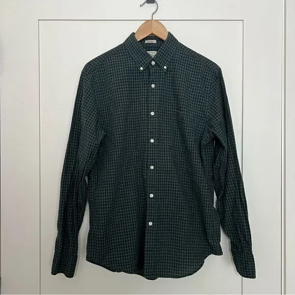 J Crew Shirt Mens Medium Green Blue Button Down Checkered Classic Cotton Preppy