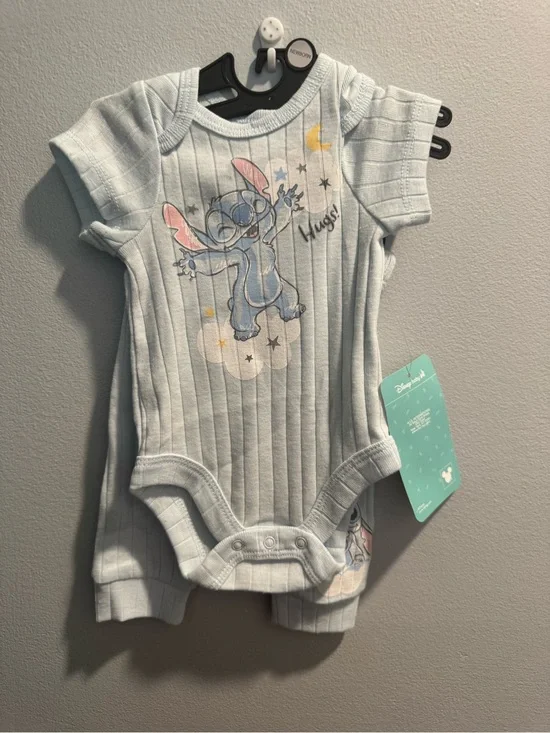 Disney Light Blue Stitch Ribbed Baby One-Piece Bodysuit New size Newborn