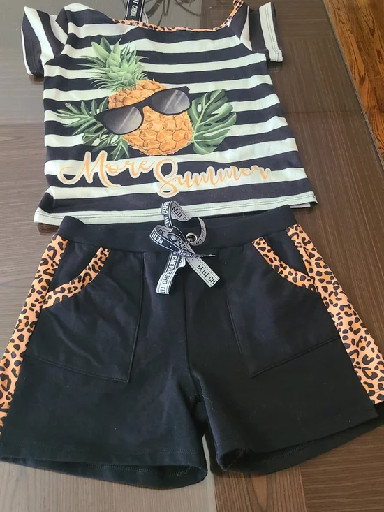 Petit Cherie Girls Short Set Animal Print Accents Size 12 NWOT