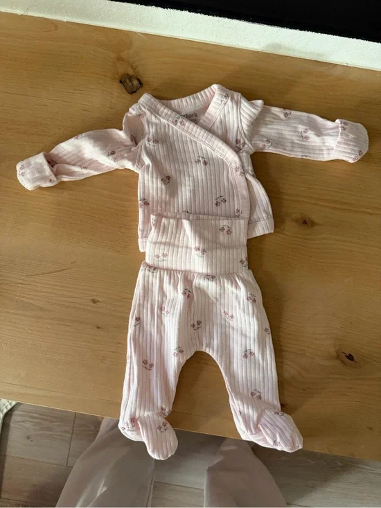 PREMIE Pink Floral Ribbed Baby Kimono Set