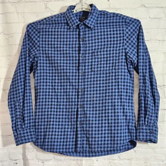 J Crew Re-Imagined Slim Fit Flannel Shirt Mens L 100% Cotton Blue Buffalo Check