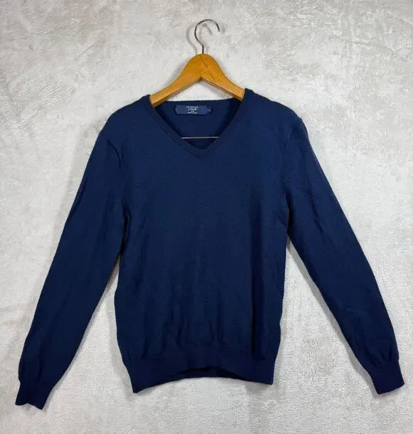 J CREW Mens Sweater MERINO WOOL Blue Size Small Knit V Neck