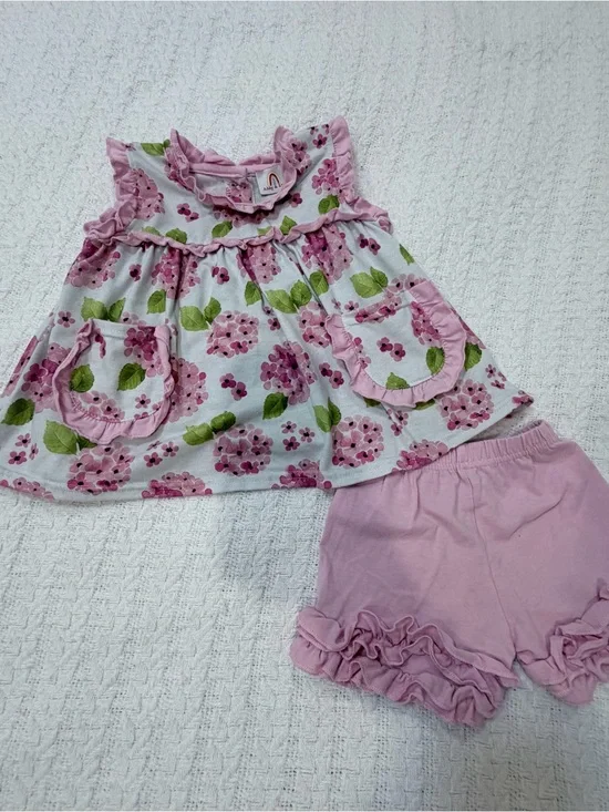Pink Floral Ruffle Toddler Dress & Shorts Set