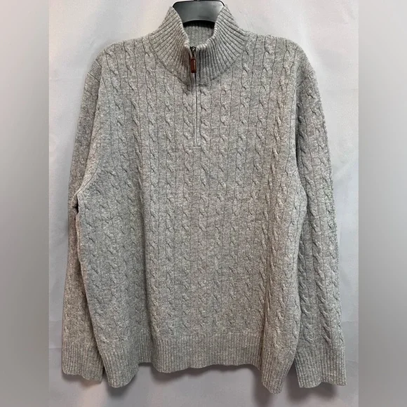 J‎ Crew Knit Sweater Men's Extra Large Gray Lambs Wool 1/4-Zip Mock-Neck