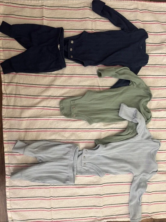 Carter's Ribbed Long-Sleeve Matching Sets in Navy, Sage, and Light Gray