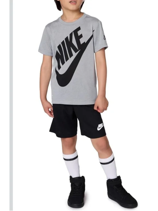 NWT Nike Boys 2-Piece Dri-FIT Logo Tee & Shorts Set Gray/Black Size 6