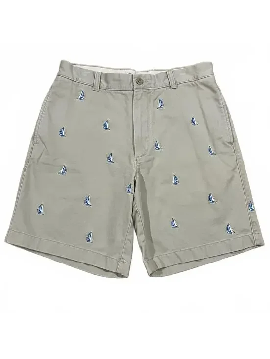 J. Crew Mens Khaki Broken In Shorts Embroidered Sail Boat Size 34