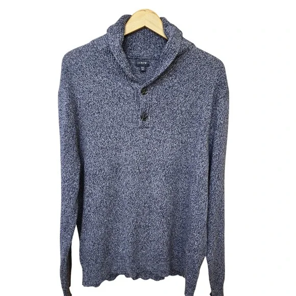 J Crew Lambswool Shawl Collar Knit Sweater Speckled Blue Mens‎ XXL Button Neck