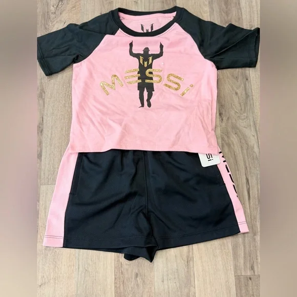 NWT Messi 2-Piece Athletic‎ Set – Size 4/5 (XS) – Pink & Black ⚽
