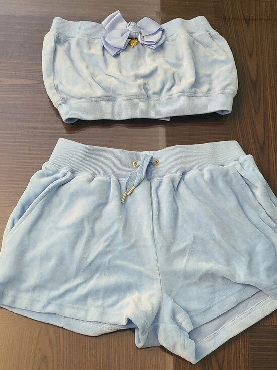Light Blue Velour Lounge Shorts
