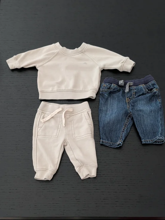 0 - 3M Gender Neutral Girl Boy 3 Piece Set Baby Gap Sweatshirt Pants Jeans Baby