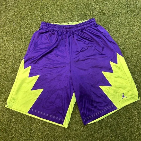 Jordan Mens XL Basketball Shorts Purple Neon Green Jumpman Geometric Athletic