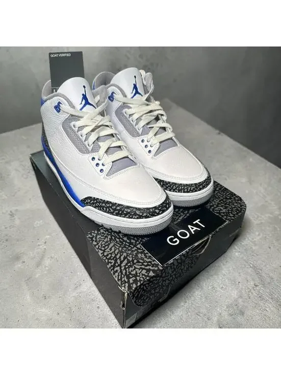 Jordan 3 Retro White/Racer Blue-Black sneakers Size 12