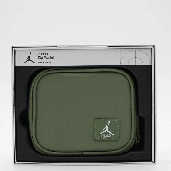 Jordan Men's Key Clip Slip Pocket Card Flight Zip Wallet Nylon Green‎