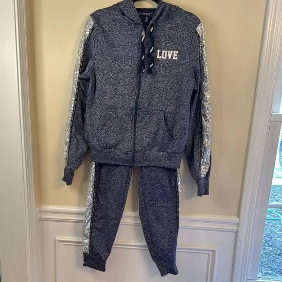 AQ-Sport Sequinned Blue Hoodie and Jogger Set