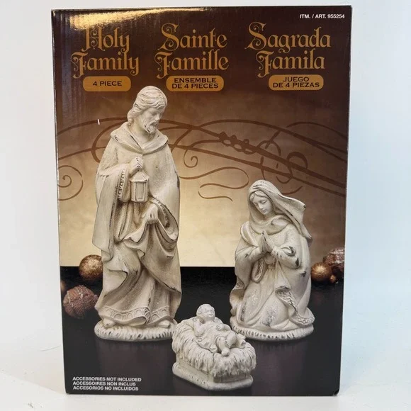 Costco Holy Family Nativity Figurines 4 Piece Set Joseph‎ Mary Baby Jesus White