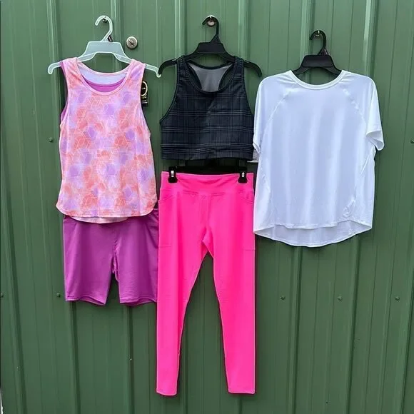 Girls Tank Top Bike Shorts Sports Bras Leggings & T-Shirt 6-Piece Set Size XXL