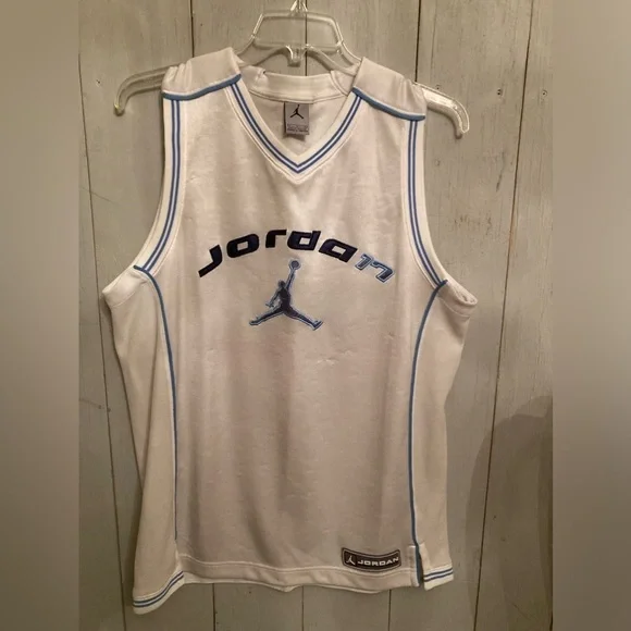 Jordan White and Light Blue Sleeveless Basketball Jersey