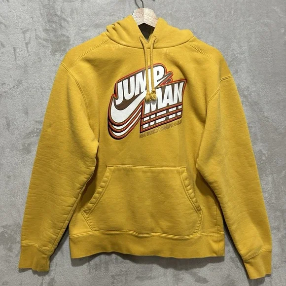 Nike Jordan Jumpman Men's S Yellow Fleece Pullover Hoodie Stretchy Ribbed Cuffs‎