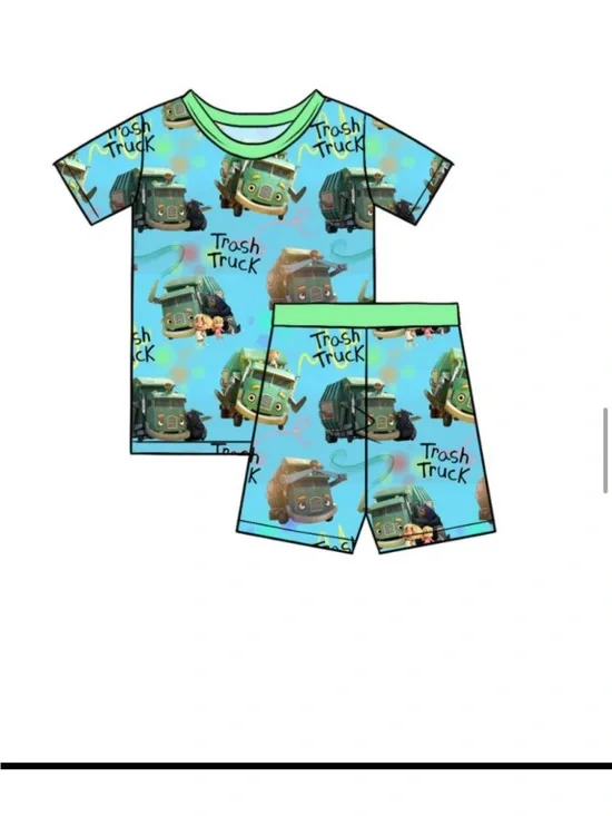 BAMBOO Blue and Green Trash Truck Kids Short Pajama Set