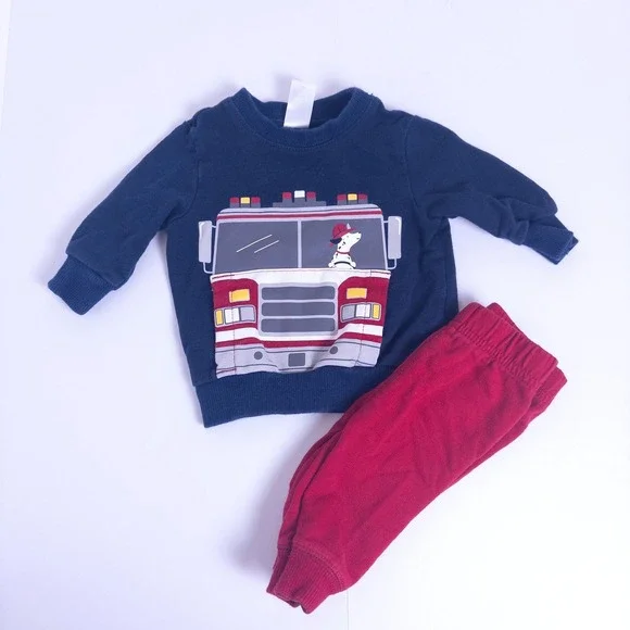 Carter's Fire Truck Sweatshirt Jogger Set Navy Red Baby Boy 3 Months
