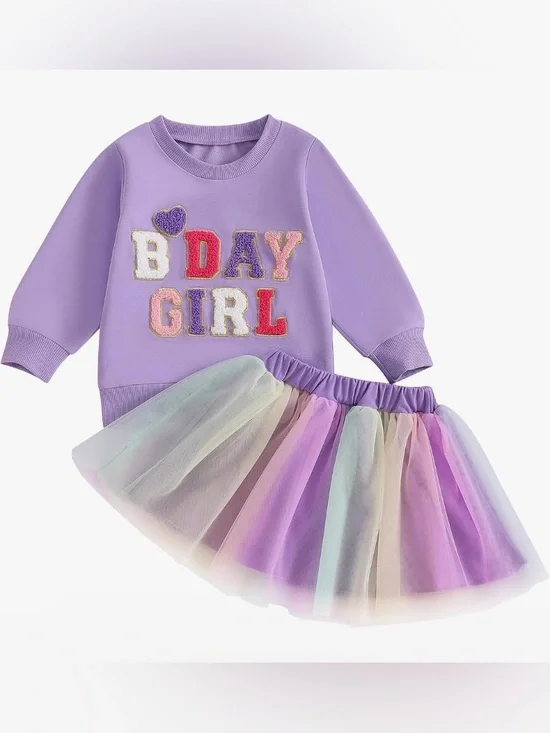 Baby Girl Birthday Outfit purple Birthday sweatshirt and Tutu Skirt Set 5/6 T