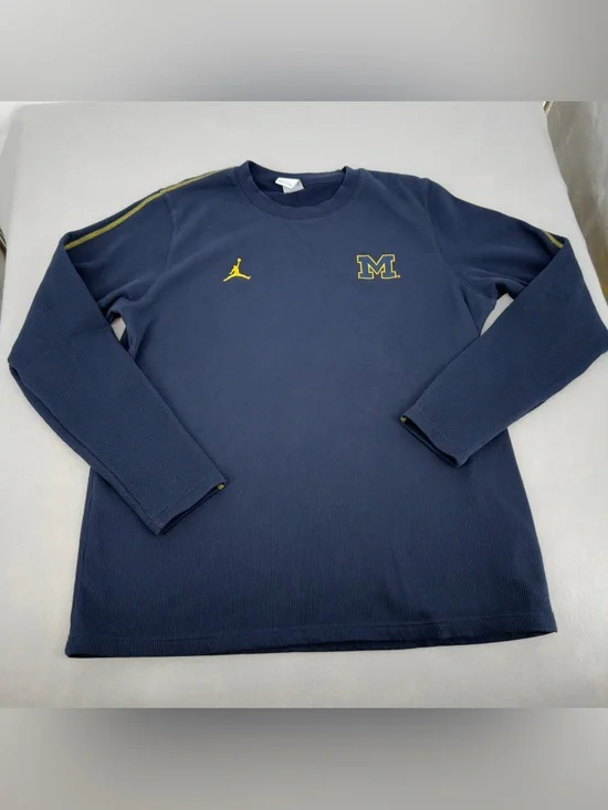 Jordan University Of Michigan Navy Blue Thermal Long Sleeve Sz Large