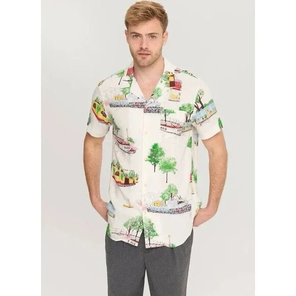 Scotch & Soda Amsterdam Men's All Over Print Short Sleeve Button up Shirt XL