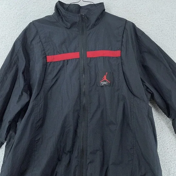 Nike Jordan Jacket Mens 2XL Black Red Windbreaker Full Zip‎ Mesh Lined Jumpman