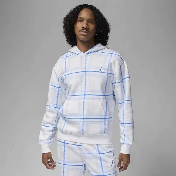 Jordan Men's Essentials Fleece Pullover Hoodie White Blue Medium FV7458-100 NWT