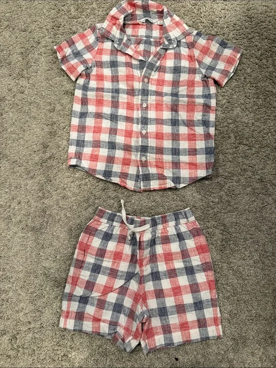 Janie and Jack Red, Blue & White Plaid Short Pajama Set