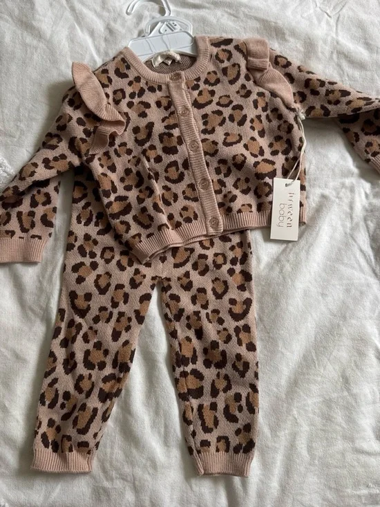 Leopard Knit Kids Pajama Set - Tan