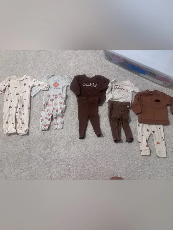 Neutral & Brown Baby Outfit Bundle - Fall & Pumpkin Prints